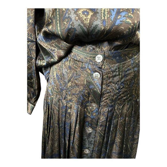 Valentino VTG Miss V Pleated Skirt & Blouse Set Silk 2 Piece Sz 44=US 10 Paisley - Picture 3 of 12